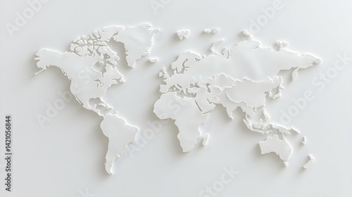 White Embossed World Map on White Background