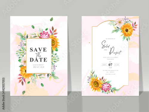 colorful floral hand drawn wedding invitation card