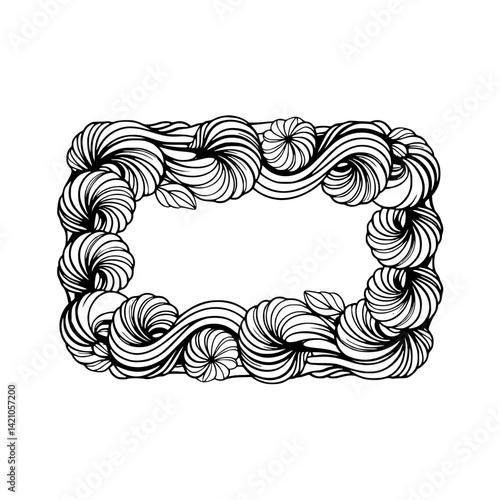 Abstract Swirl Frame in Black and White on White Background