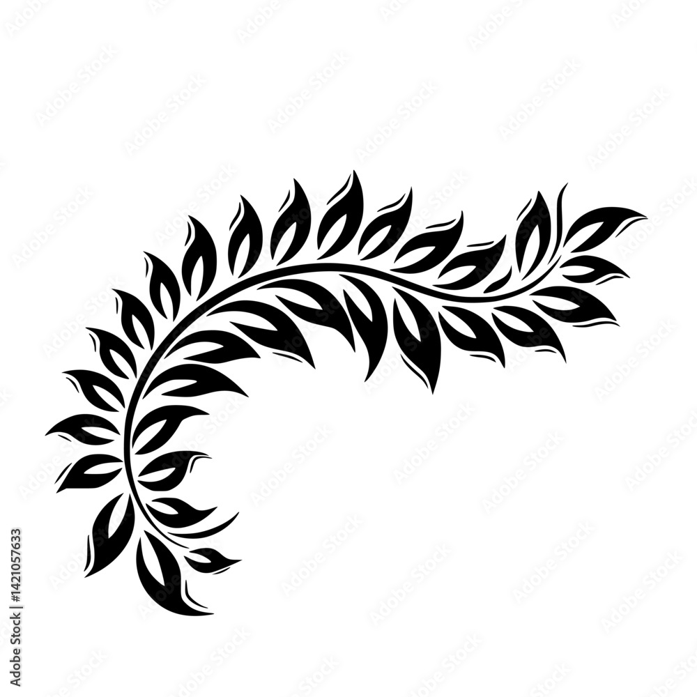 Obraz premium Elegant Black Leaf Ornament on White Background