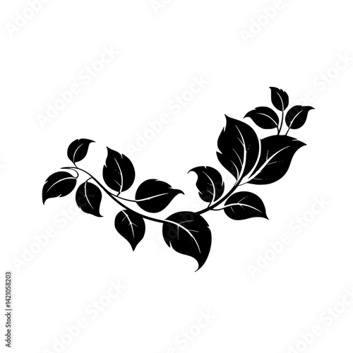 Elegant Black Leafy Vine Illustration on Gradient Background