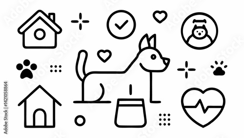 Vector icon pack of pets and animals including dogs, cats, feeding, health, and accessories – line editable for pet care, websites, and promotional materials