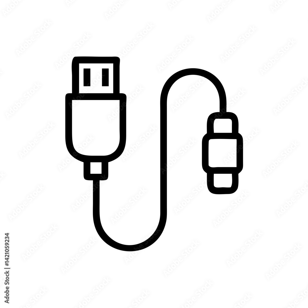 USB Cable with Connectors Icon Design USB Cable with Connectors Icon Design