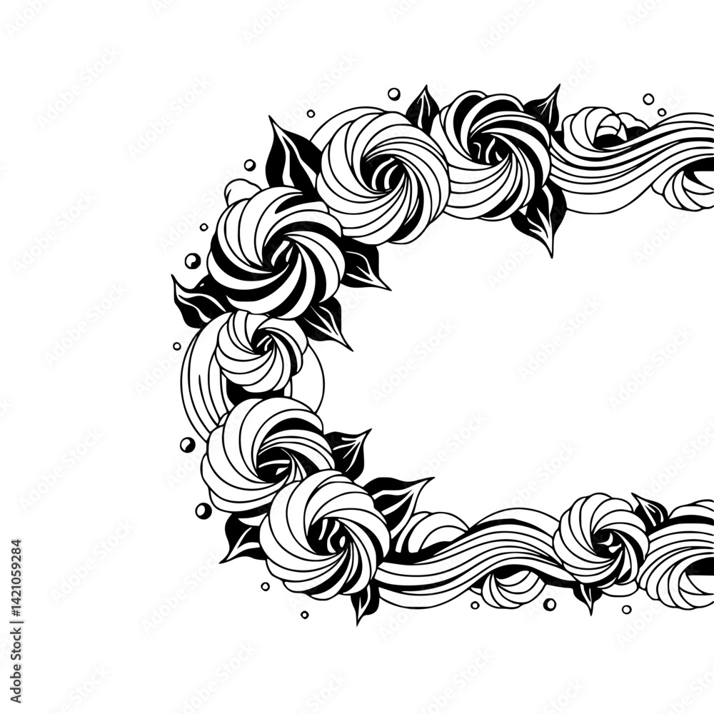 Fototapeta premium Elegant Black and White Floral Frame: Stylish Border Design