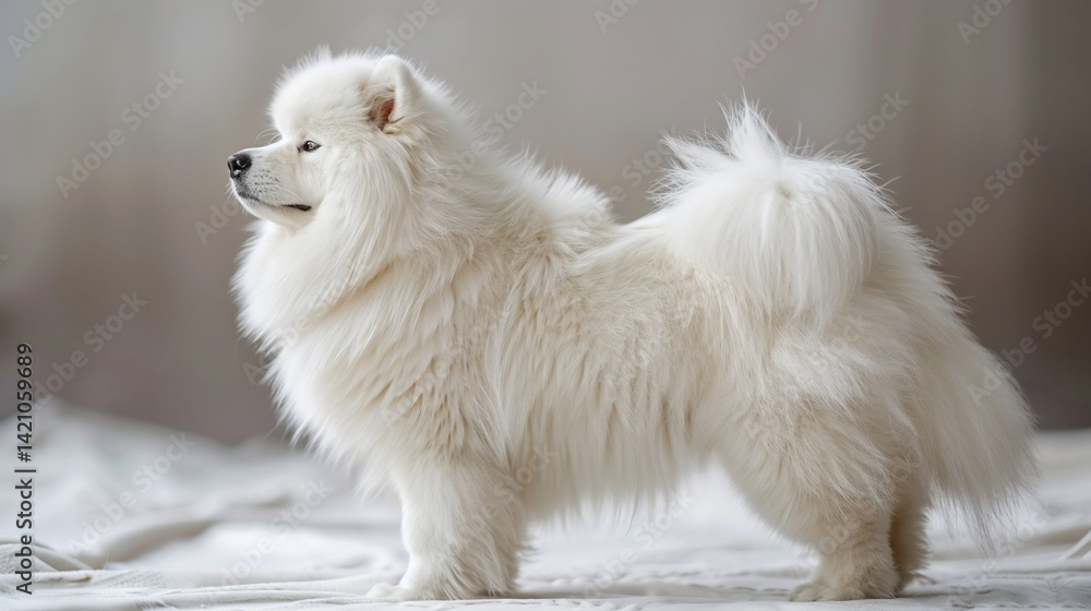 A fluffy Samoyed standing on a white background its thick white coat blending seamlessly into the backdrop overlay cut out on isolated transparent removed background A fluffy Samoyed standing on a white background its thick white coat blending seamlessly into the backdrop overlay cut out on isolated transparent removed background