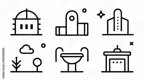 Navigation icons designed for public use, travel direction aids, wayfinding elements, and geographic orientation