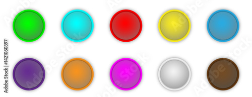 Button set of geometric shape | 3d circle shape abstract design with glow metallic neon | Modern presentation icon set for banner, flyer, texture, futuristic, signal design with ten light model