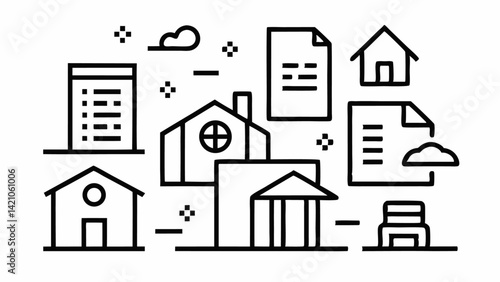 Line Art Icons for Rental Property and Leasing Concepts in Editable Vector Format Ideal for Real Estate Listings Rental Agreements and Housing Apps