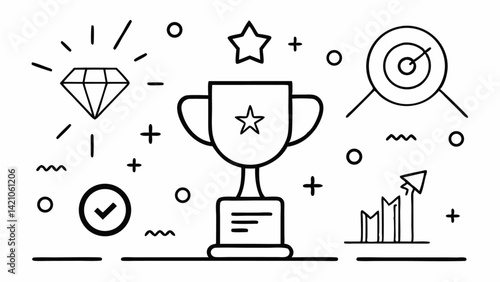 Reward line editable vector icon set for web and app development illustrating bonus points achievements badges and trophies in a minimal thin-line style design