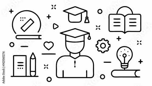 School line editable icon set for educational apps and websites showing classroom tools study materials and student-related items in clean vector illustrations