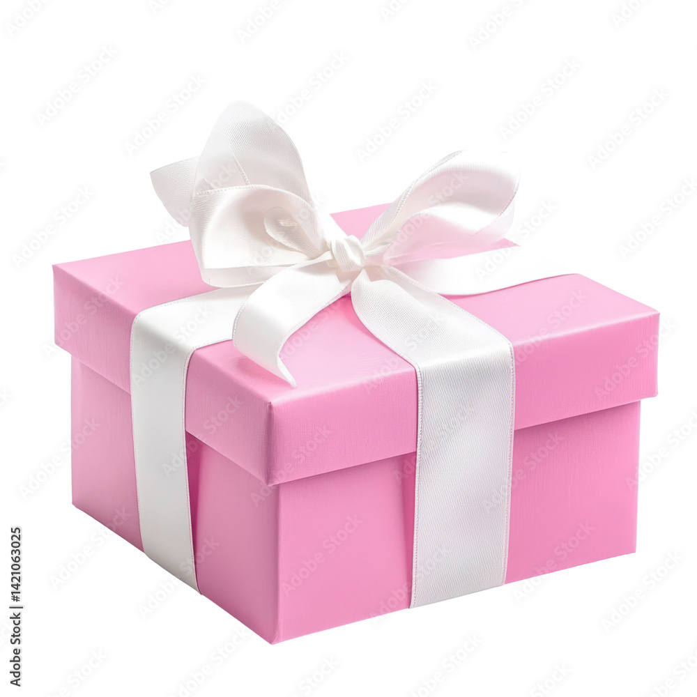 Obraz premium Pink Present: A beautifully wrapped present, in a vivid pink box tied elegantly with a pristine white ribbon, symbolizing the joy of gifting and the anticipation of the unexpected surprise.