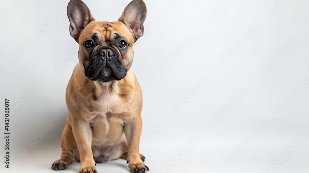 Obraz premium A French Bulldog sitting on a white background its big ears and wrinkled face looking charming overlay cut out on isolated transparent removed background
