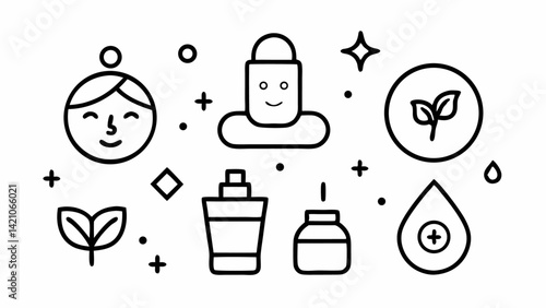 Skin Care Icons Collection in Editable Line Style Featuring Cream Bottles Face Treatments and Spa Elements for Beauty Health and Cosmetic Visual Projects