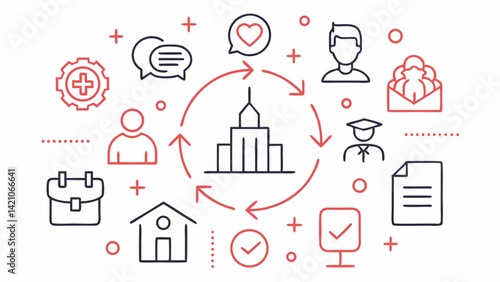 Editable Vector Line Icons for Social Policy Concepts Including Welfare Equality Justice and Governance Themes for Public Sector and Policy Infographics