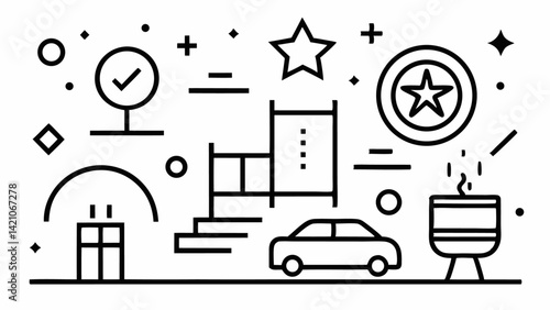 Vector star icons with editable strokes in a minimalist line design style representing ratings favorites achievements and milestones ideal for digital products