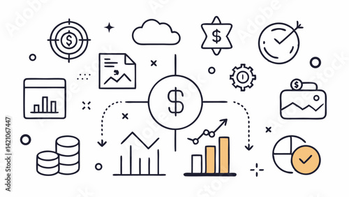 Stock market investment icons line editable vector illustration set representing trading analytics finance and economic data