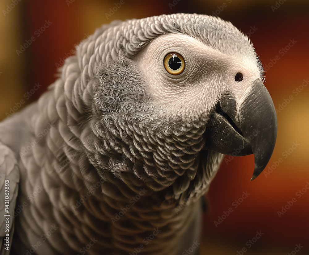 Fototapeta premium An African grey parrot with its beak slightly open