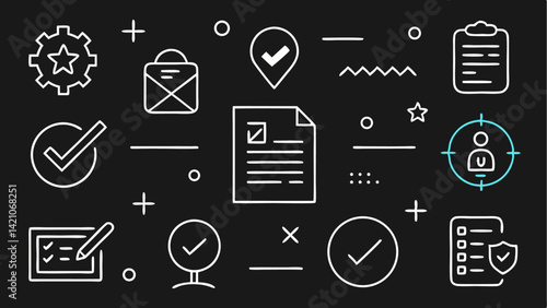 Editable survey vector icon set in line style designed for data collection research analysis customer feedback and reporting