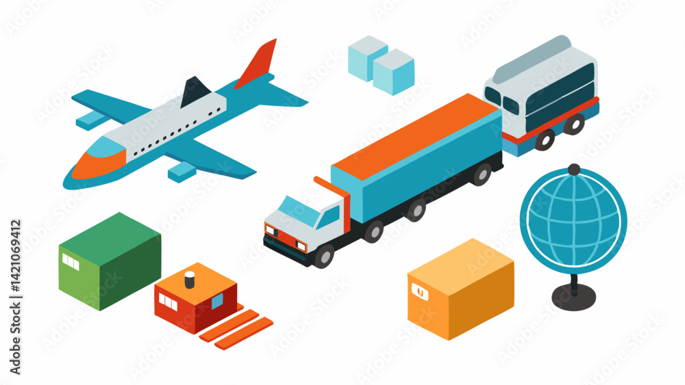 Obraz premium Comprehensive Transportation and Cargo Vehicle Line Icons Featuring Aircraft Ships and Goods Logistics Elements in a Fully Editable Vector Style for Supply Chain Designs