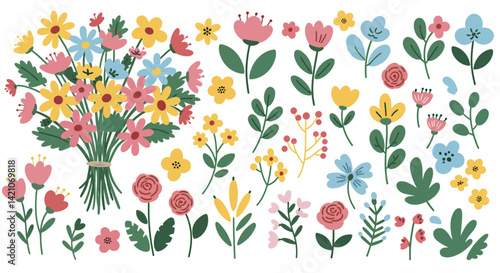 A colorful floral arrangement with an assortment of individual flower designs