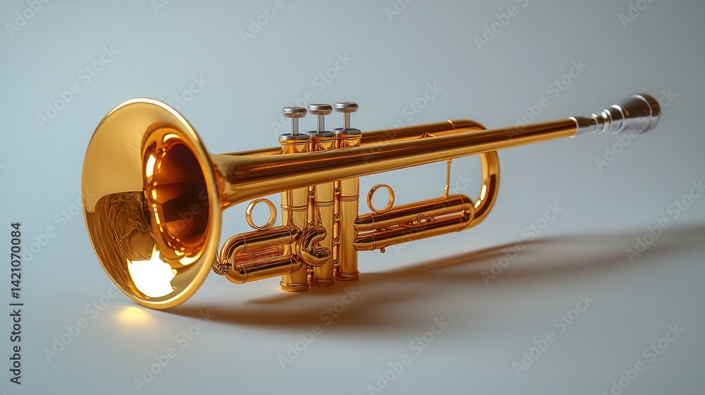Obraz premium Polished golden trumpet, angled view