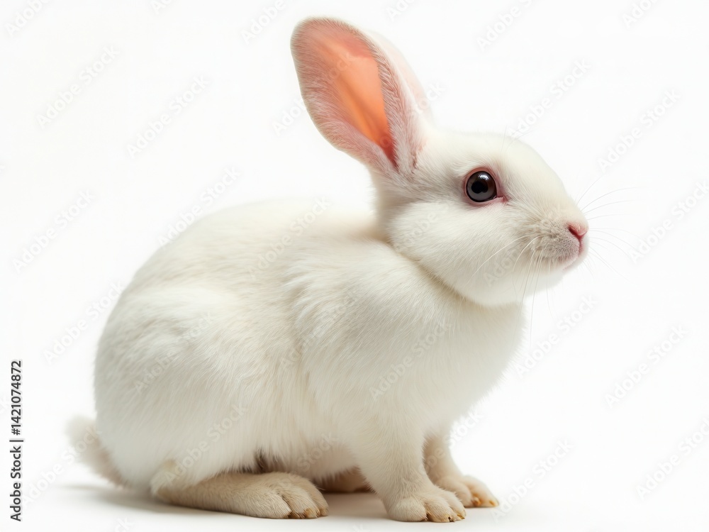 White fat rabbit. Isolated on white.