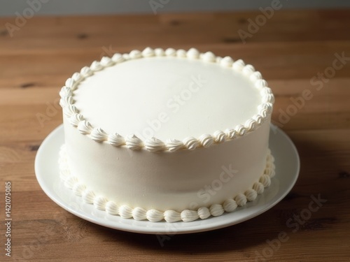 Obraz na płótnie Large white cake with a blank top on a wooden table. w salonie