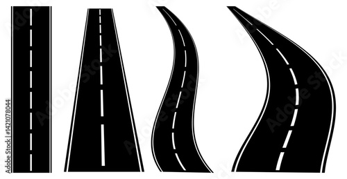Road, highway isolated on white background. Black and white vector illustration.