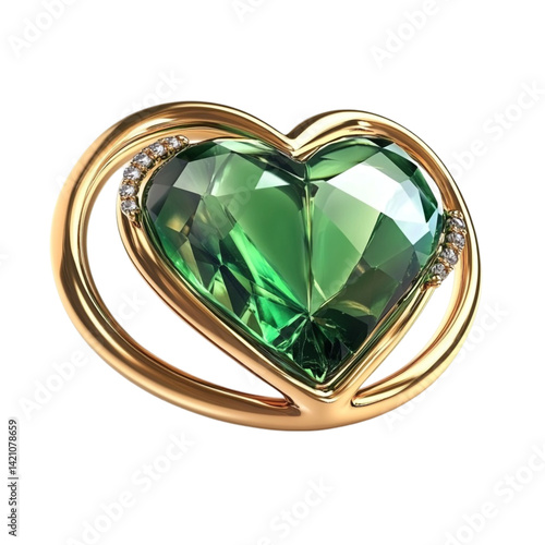 Green heart shaped gemstone gold setting diamond accents