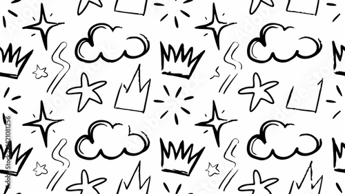 Seamless Doodle Pattern with Sketch Elements, Hand-Drawn Symbol Pattern for Wallpaper and Fabric, Crayon Style Seamless Background, Cute Childlike Doodles Seamless Vector