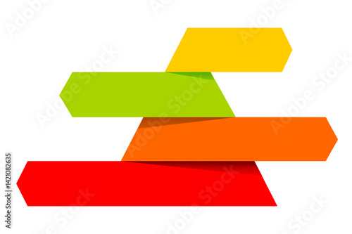 Overlapping with yellow with green with orange and red arrow shaped bars arranged hierarchical statistical and space for text, Pyramid  four layers for presenting business ideas or disparity