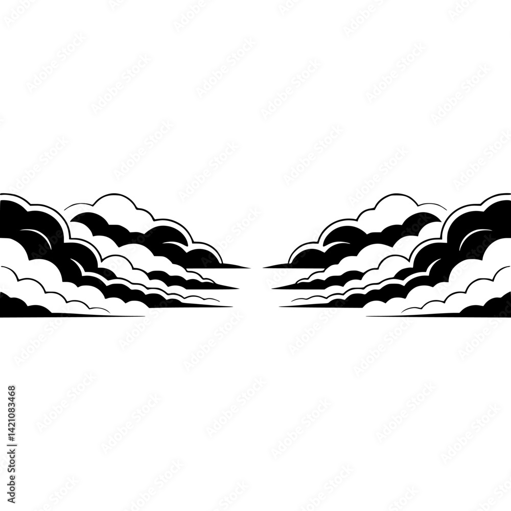 Stylized Cloud Border: Black and White Design