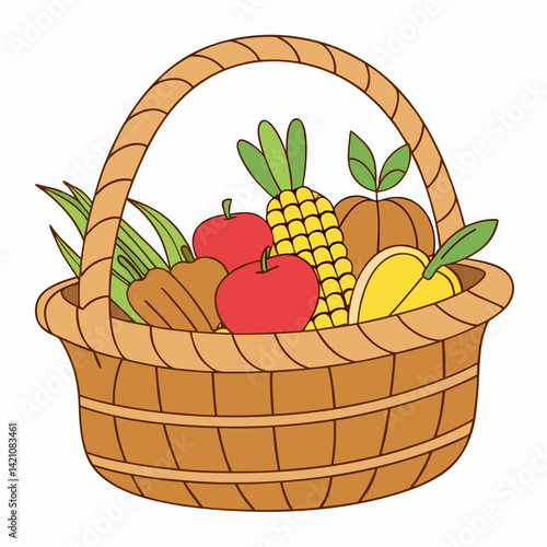 Download this AI harvest basket graphic file with white background—perfect for microstock, digital products, and seasonal design projects.








