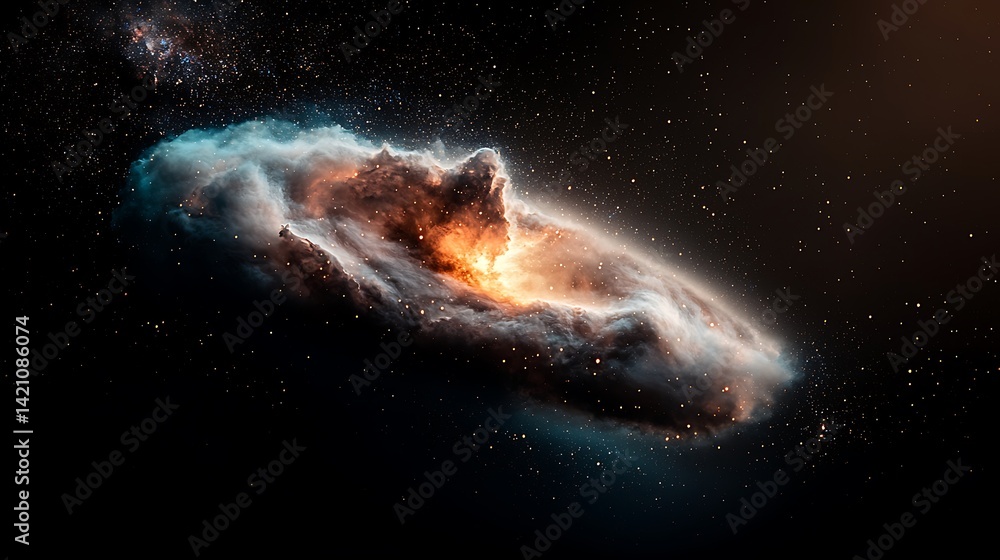 Fototapeta premium An artistic rendition of a cosmic nebula with glowing orange centers on a dark background