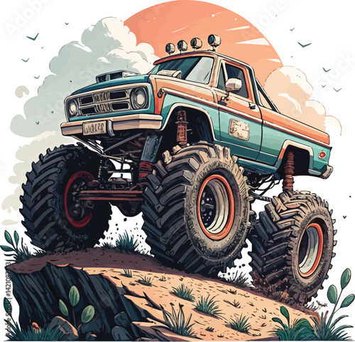 Off-Road Monster Truck with Big Tires – Extreme Sports Vector