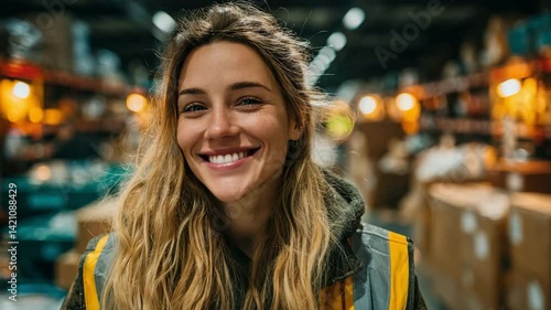 Wallpaper Mural A female employee wearing a bright vest stands in a factory.  Torontodigital.ca