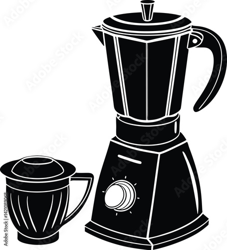 coffee maker and cup, hot, italian, moka, cappuccino, steel