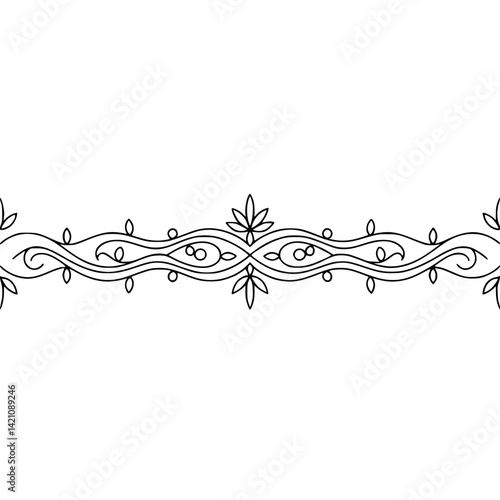 Elegant Floral Border Design, Black Line Art on Cream Background