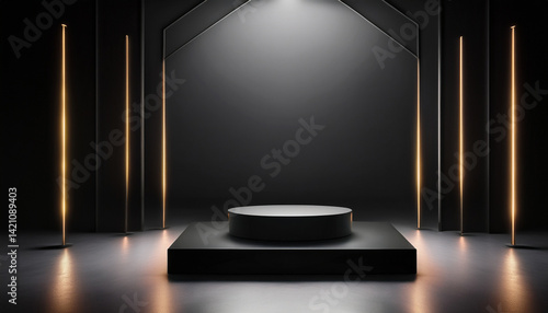 artificial intelligence، stage with bright spotlights modern atmosphere illuminated empty platform product advertising creative showcase scene environment 