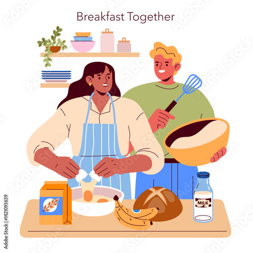 Family Breakfast. Flat Vector Illustration