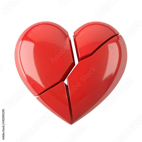 3d broken heart icon isolated on transparent background