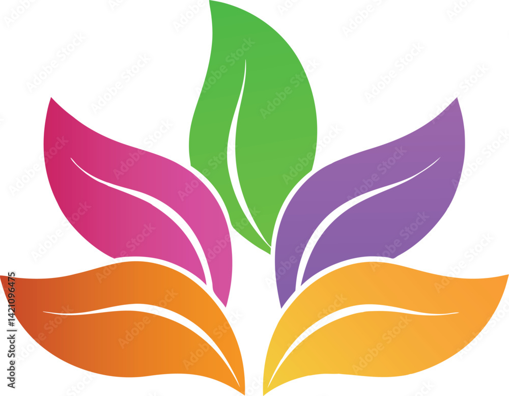 Fototapeta premium Illustration of a colorful leaf logo design, isolated on a white background.