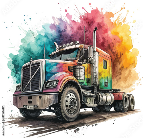 Colorful Freight Truck with Large Tires – Vector Design