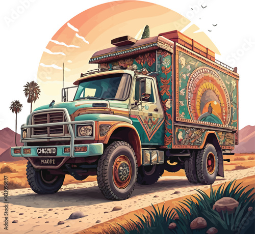 Bright Delivery Truck on the Road – Vector Art