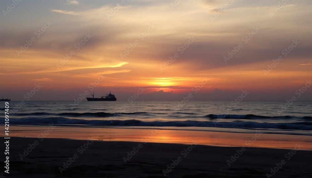 Fototapeta premium Sunset over ocean beach