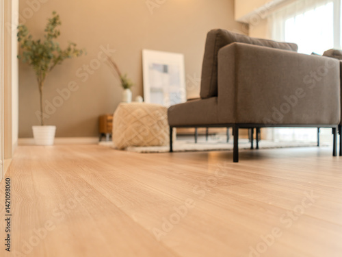 木目が美しいフローリング｜ローアングルから見る温かみのある空間