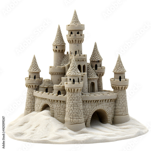 Stunning Sandcastle Image: Beach Castle Royalty Free Stock Photo on white background