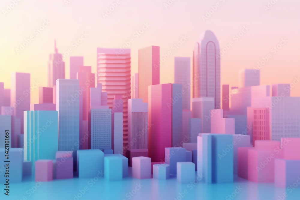 Obraz premium Pastel Futuristic Cityscape Skyline