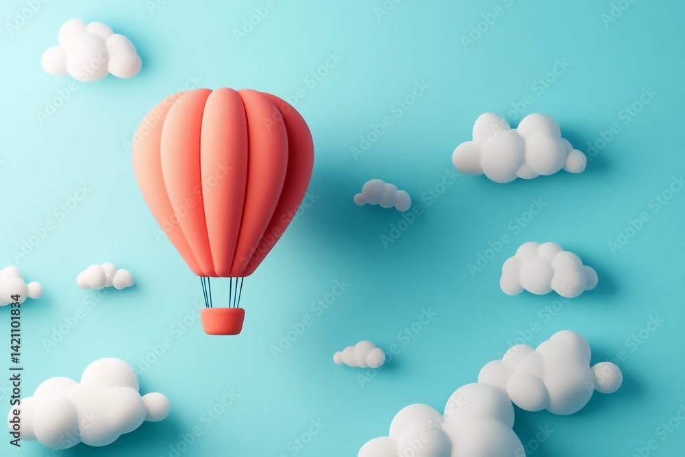 Obraz premium Hot Air Balloon in Cartoon Cloudy Sky