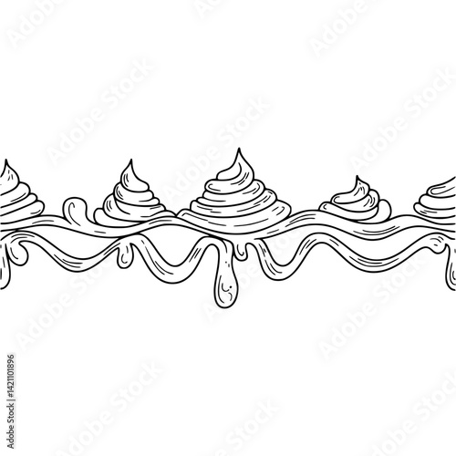 Whipped Cream Drip Border, Line Art, Decorative Pattern